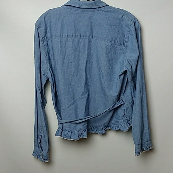 VINTAGE 90S LAUREN JEANS COMPANY RUFFLED CHAMBRAY - Picture 6 of 6